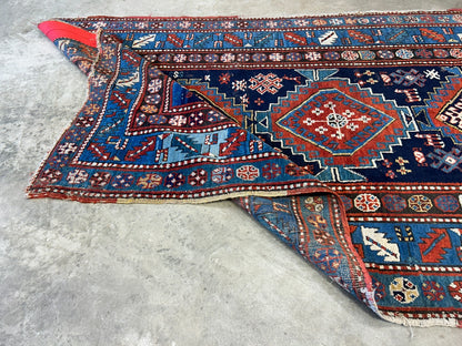 4'1"x7'2" Antique Hand-Knotted 100% Wool Pile Kazak Caucasian Area Rug - Carpet