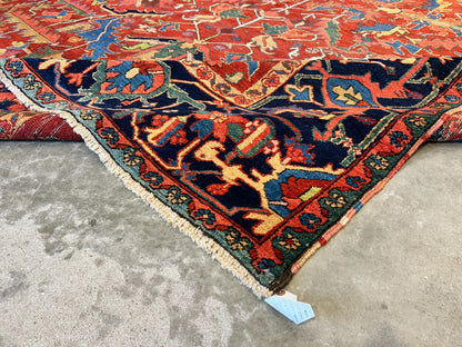 Collector Item - 9'x12'4" Antique Fine Wool Herize Serapy Hand-Knotted Rug