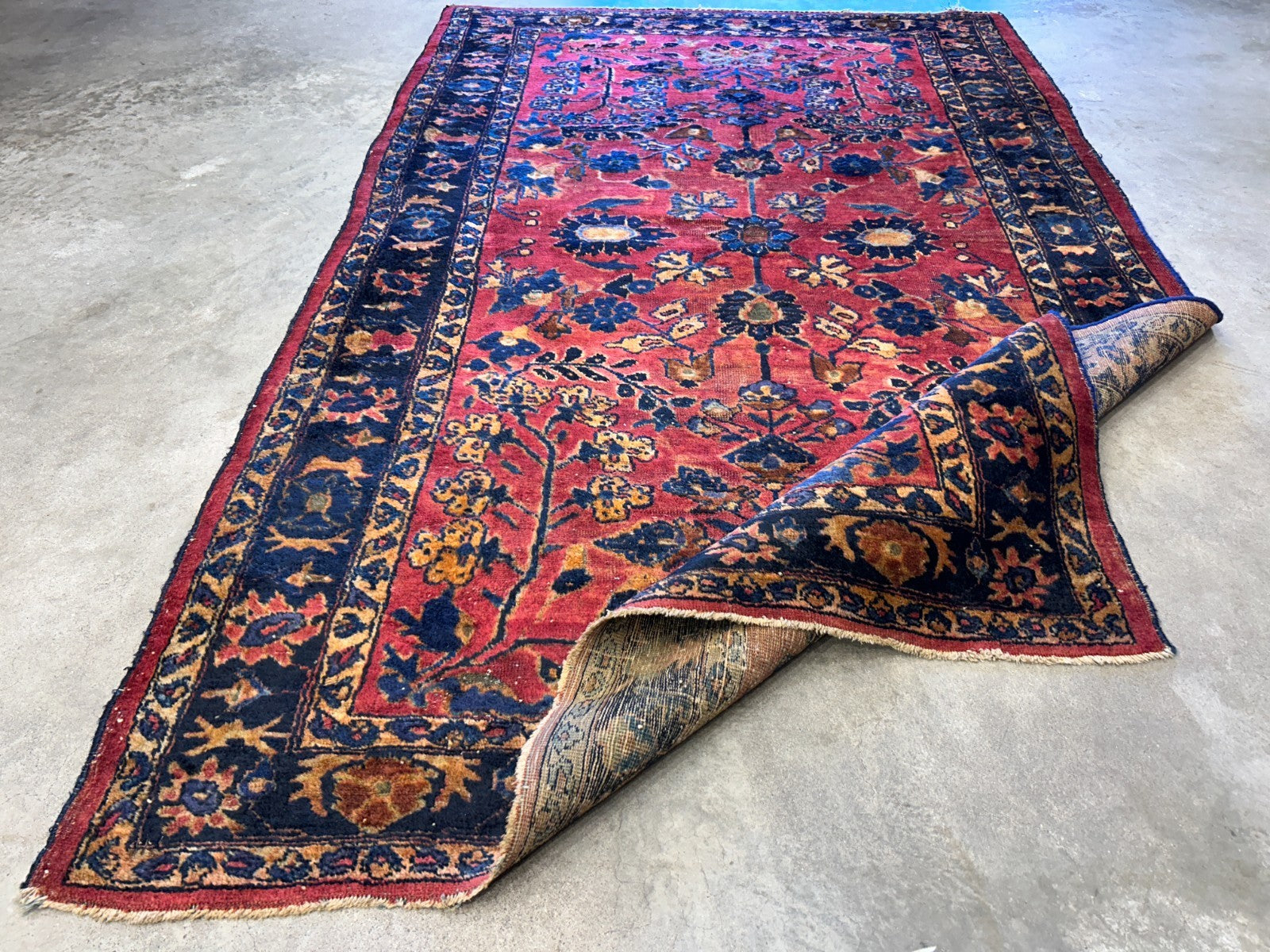 4'10"x6'6" Antique Hand-Knotted 100% Wool Pile Sarouke Area Rug - Carpet