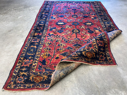 4'10"x6'6" Antique Hand-Knotted 100% Wool Pile Sarouke Area Rug - Carpet