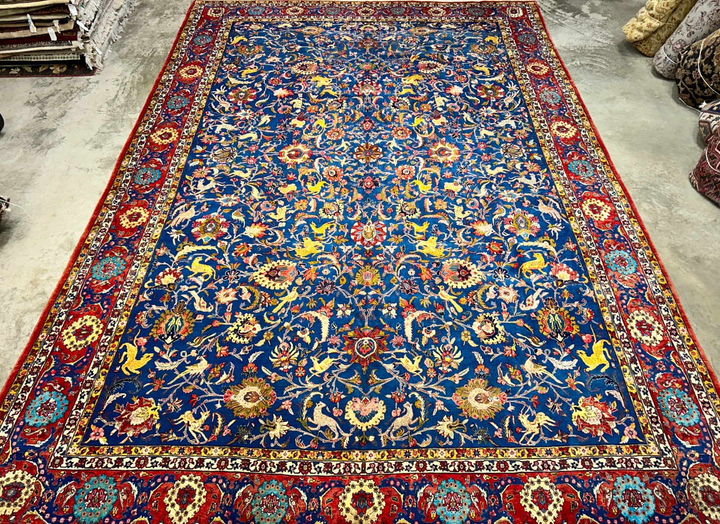 Collector Item - 10'6"x15'7" Antique Hand-Knotted Wool & Silk Varamine Area Rug