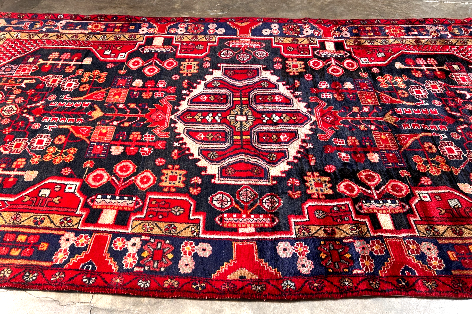 5'0" x 9'5" Hand-Knotted 100% Lamb Wool Pile Hamadane Area Rug- Carpet