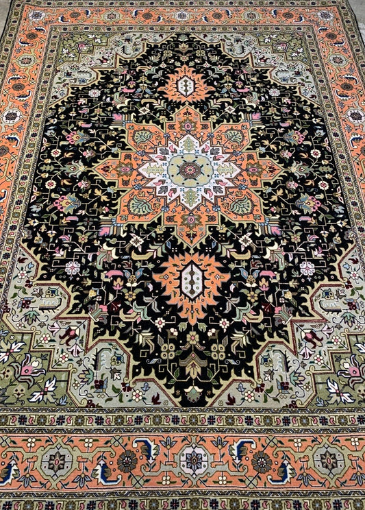 4'11"x6'6" Very Fine Hand-Knotted Wool & Silk Blend Tabrize Area Rug