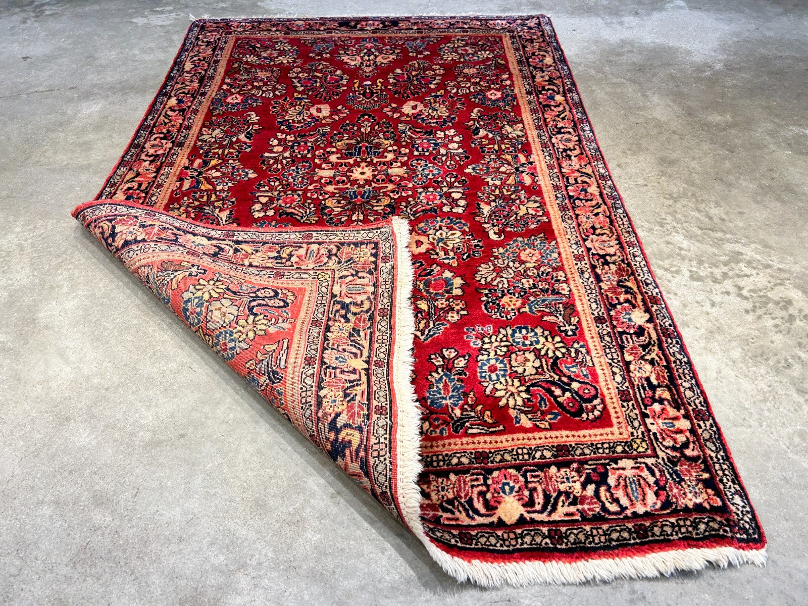 3'3"x4'11" Antique Hand-Knotted 100% Wool Pile Sarouke Rug