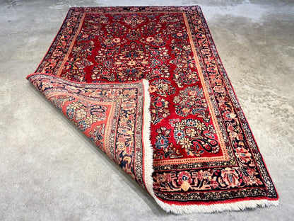 3'3"x4'11" Antique Hand-Knotted 100% Wool Pile Sarouke Rug