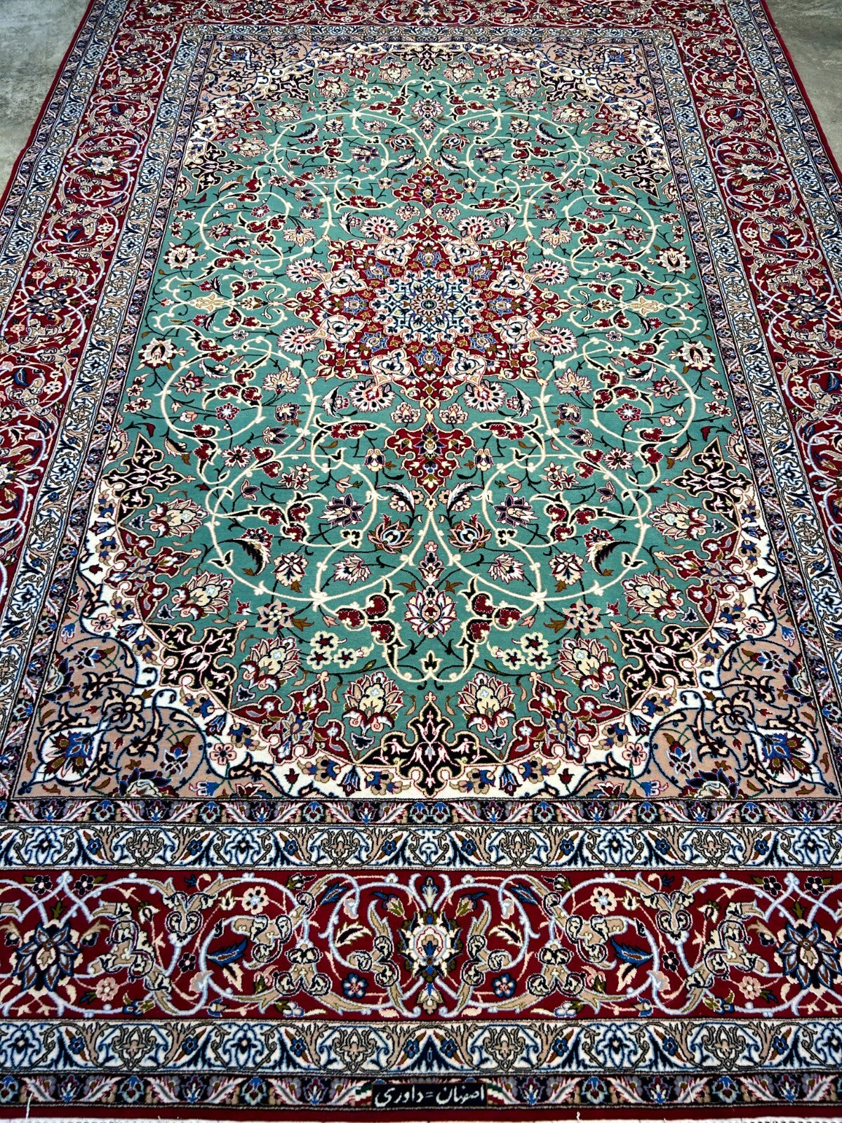 6'9"x10' Extra-Fine Hand-Knotted Wool & Silk Blend Isfahane Area Rug - Signed