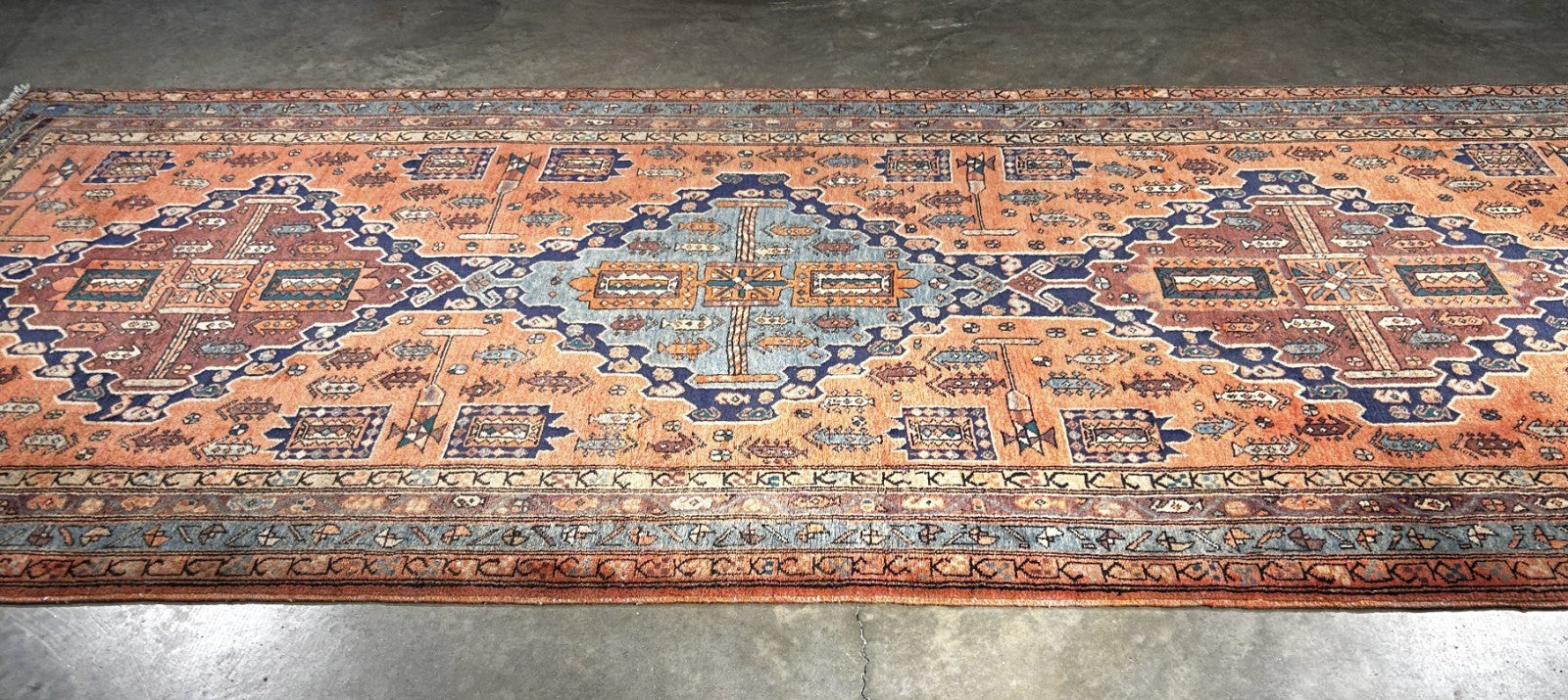 4'8" x 11'0" Hand-Knotted 100% Wool Pile Hamadane Area Rug - Carpet