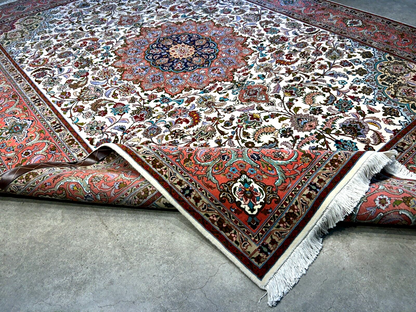 7'0"x10'8" Fine Hand-Knotted Wool & Silk Blend Tabrize Carpet - Area Rug