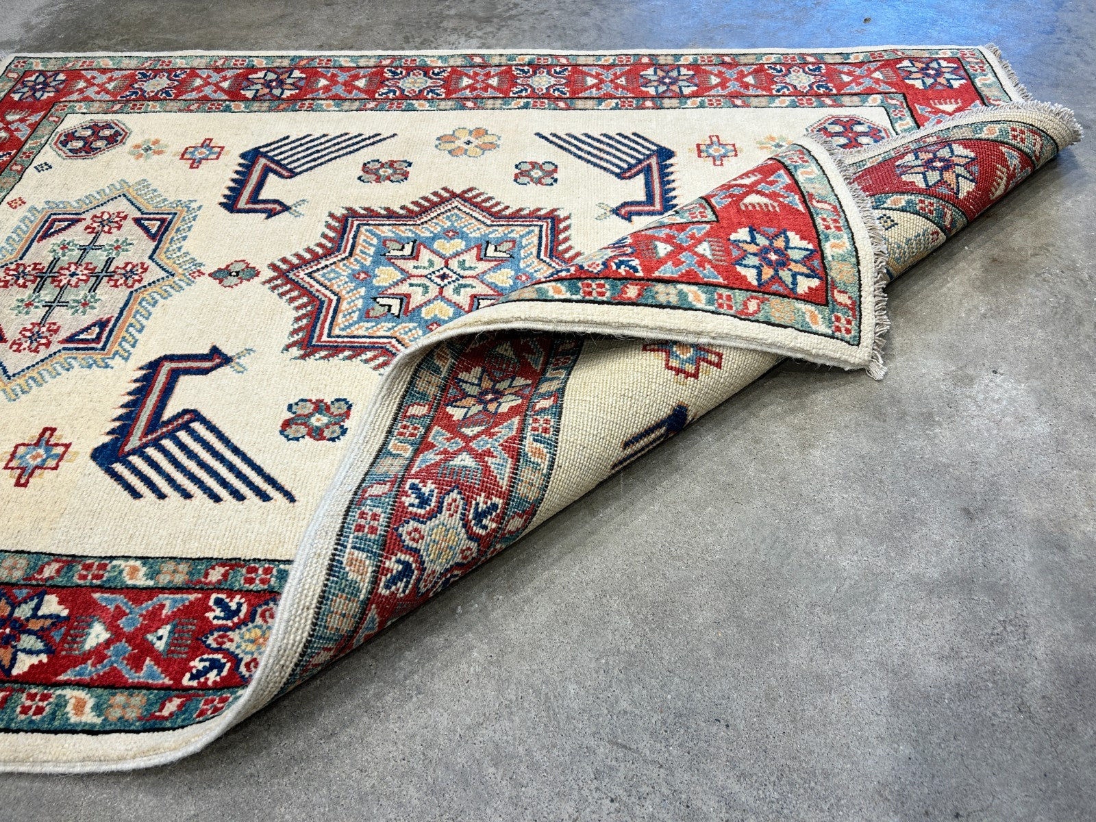 3'5"x4'9" Fine Hand-Knotted 100% Wool Pile Kazak Rug