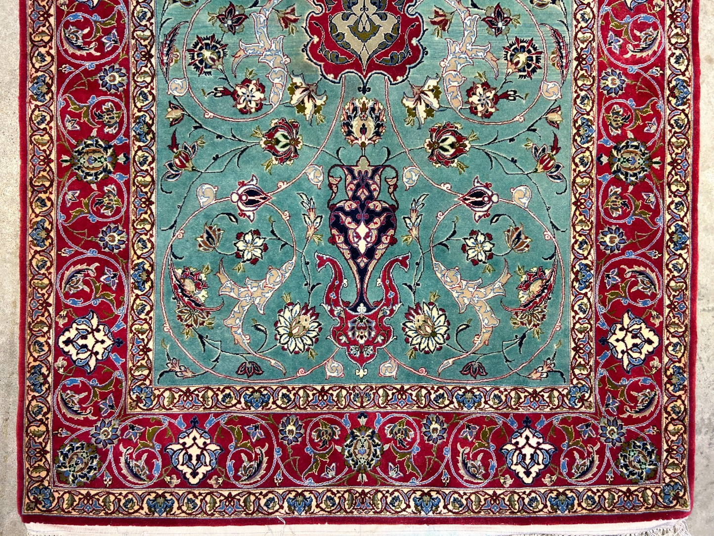 Collector Item-Fine 3'7"x5'9" Antique Hand-Knotted 100% Wool Isfahane Prayer Rug