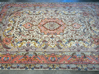 6'8"x10'3" Extra-Fine Signed Hand-Knotted Wool & Silk Tabrize Rug - Area Carpet