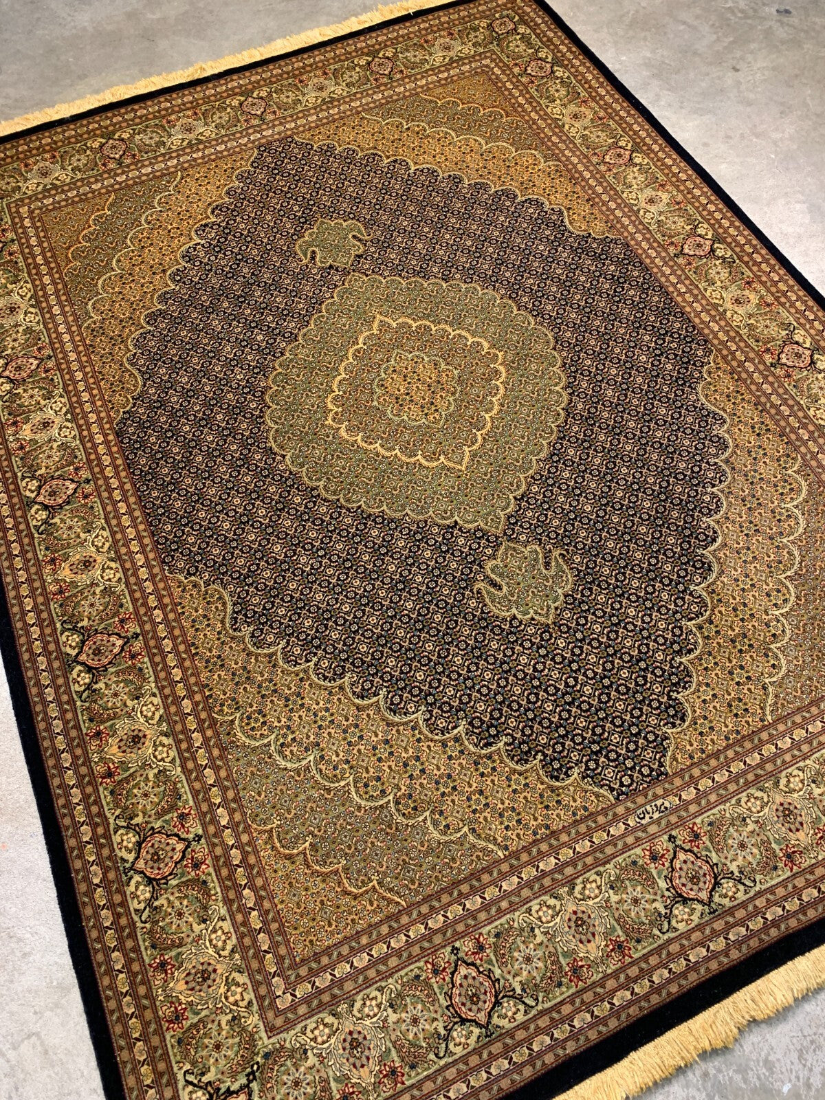 4'1"x6'6" Very Fine Hand-Knotted Wool & Silk Blend Tabrize Mahi Carpet -  Rug