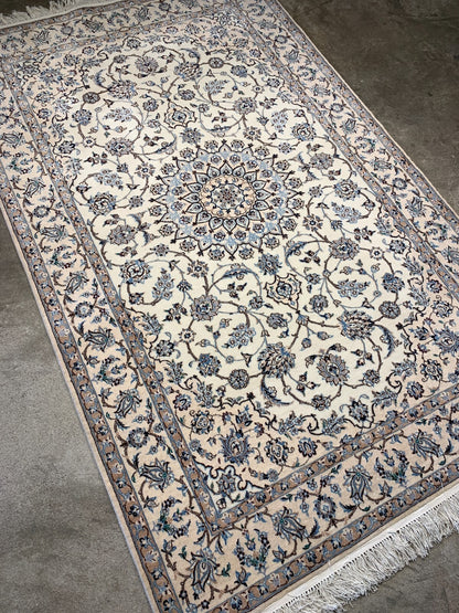 4'x6'4" Fine Hand-Knotted Wool & Silk Blend Naine Carpet - Area Rug