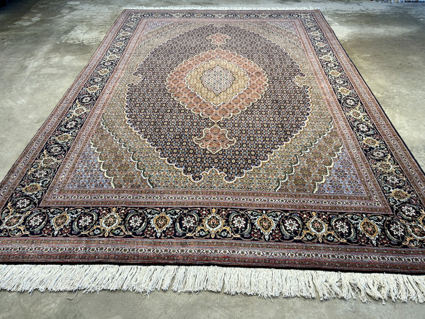 6'8"x9'8" Fine Hand-Knotted Wool & Silk Oriental Tabrize Rug - Area Carpet