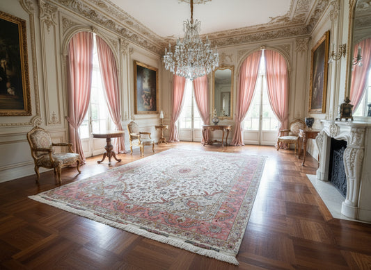 8'3"x11'6" Very Fine Hand-Knotted Wool & Silk Tabrize Area Rug - Signed