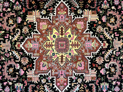 6'6"x9'6" Fine Hand-Knotted Wool & Silk Blend Tabrize Herize Carpet - Area Rug