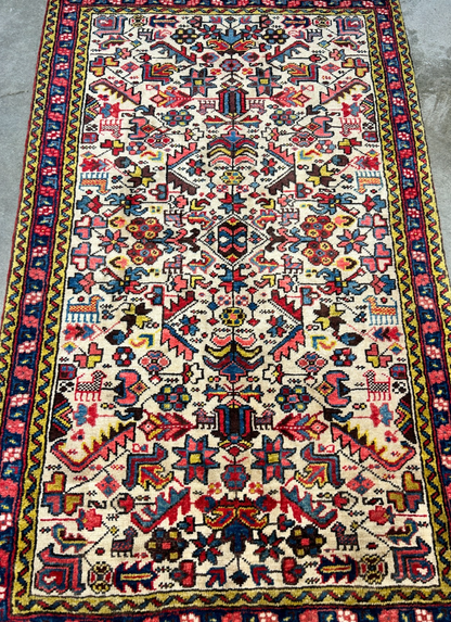 3'2"x5' Antique Hand-Knotted 100% Wool Pile Herize Bakhshayesh Rug