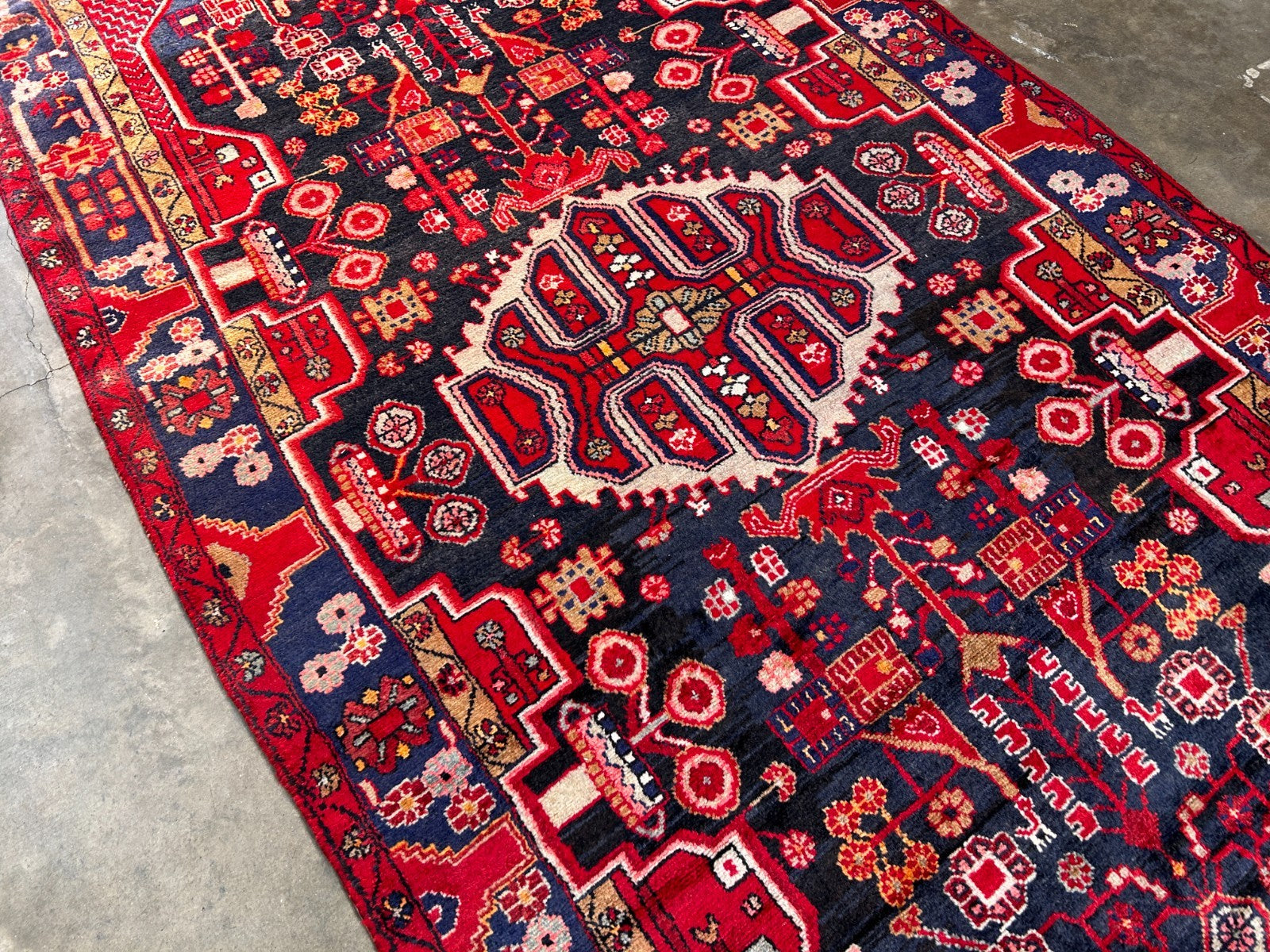 5'0" x 9'5" Hand-Knotted 100% Lamb Wool Pile Hamadane Area Rug- Carpet