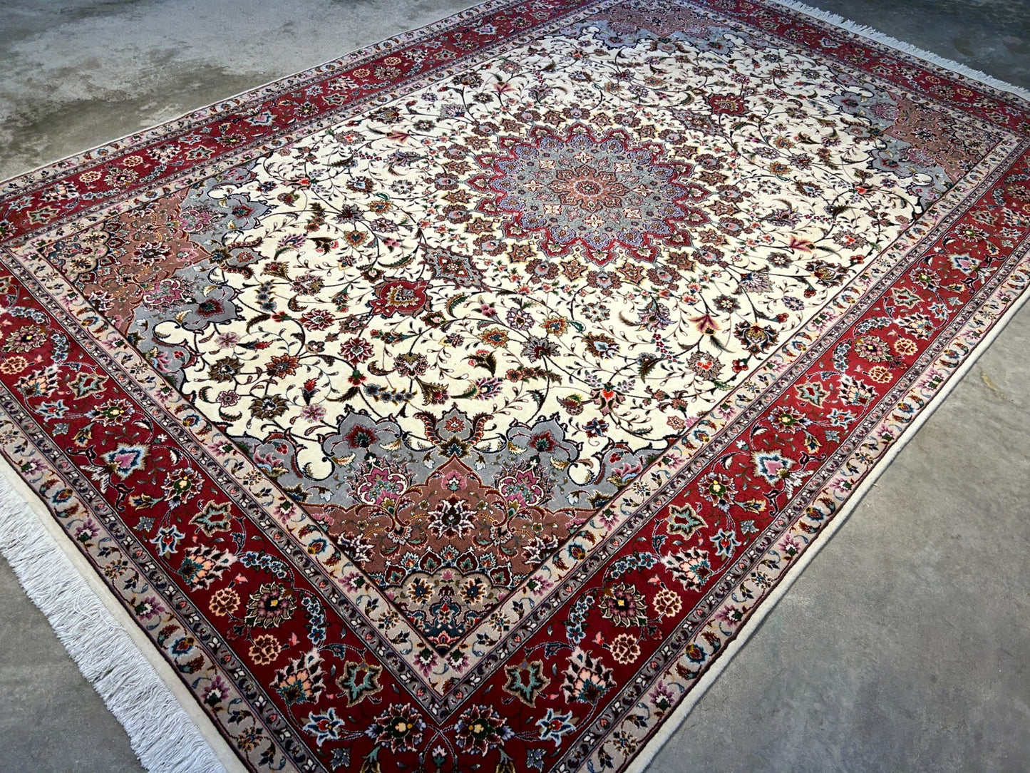 6'9"x9'9" Fine Hand-Knotted Wool & Silk Blend Tabrize Carpet - Area Rug