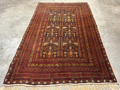 3'10"x6'3" Vintage Hand-Knotted 100% Wool Pile Oriental Area Rug - Carpet