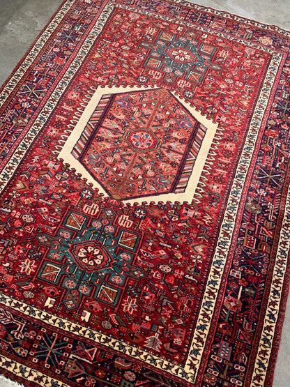 4'10"x6'4" Antique Hand-Knotted Karaja Geometric Area Rug Carpet