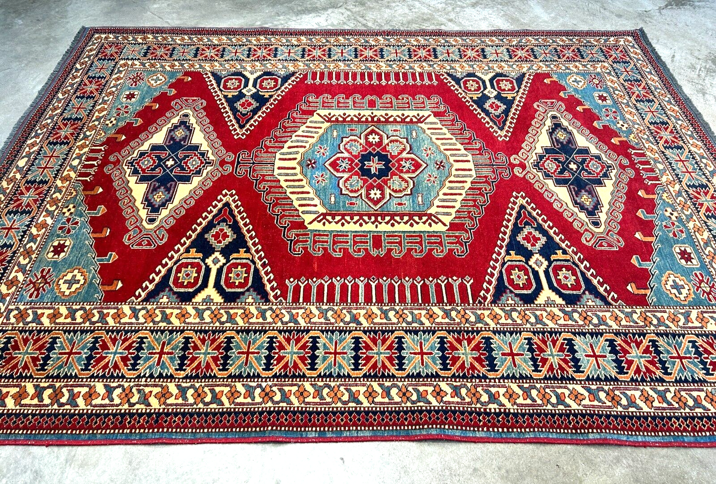 6'3"x7'10" Hand-Knotted 100% Wool Carpet - Fine Kazak Area Rug