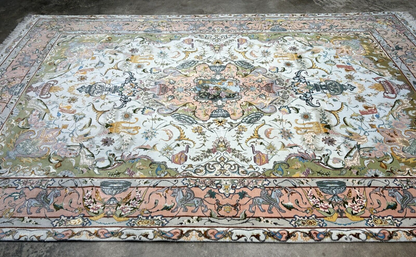 6'8"x10' Very-Fine Hand-Knotted Wool & Silk Blend Tabrize Carpet - Area Rug