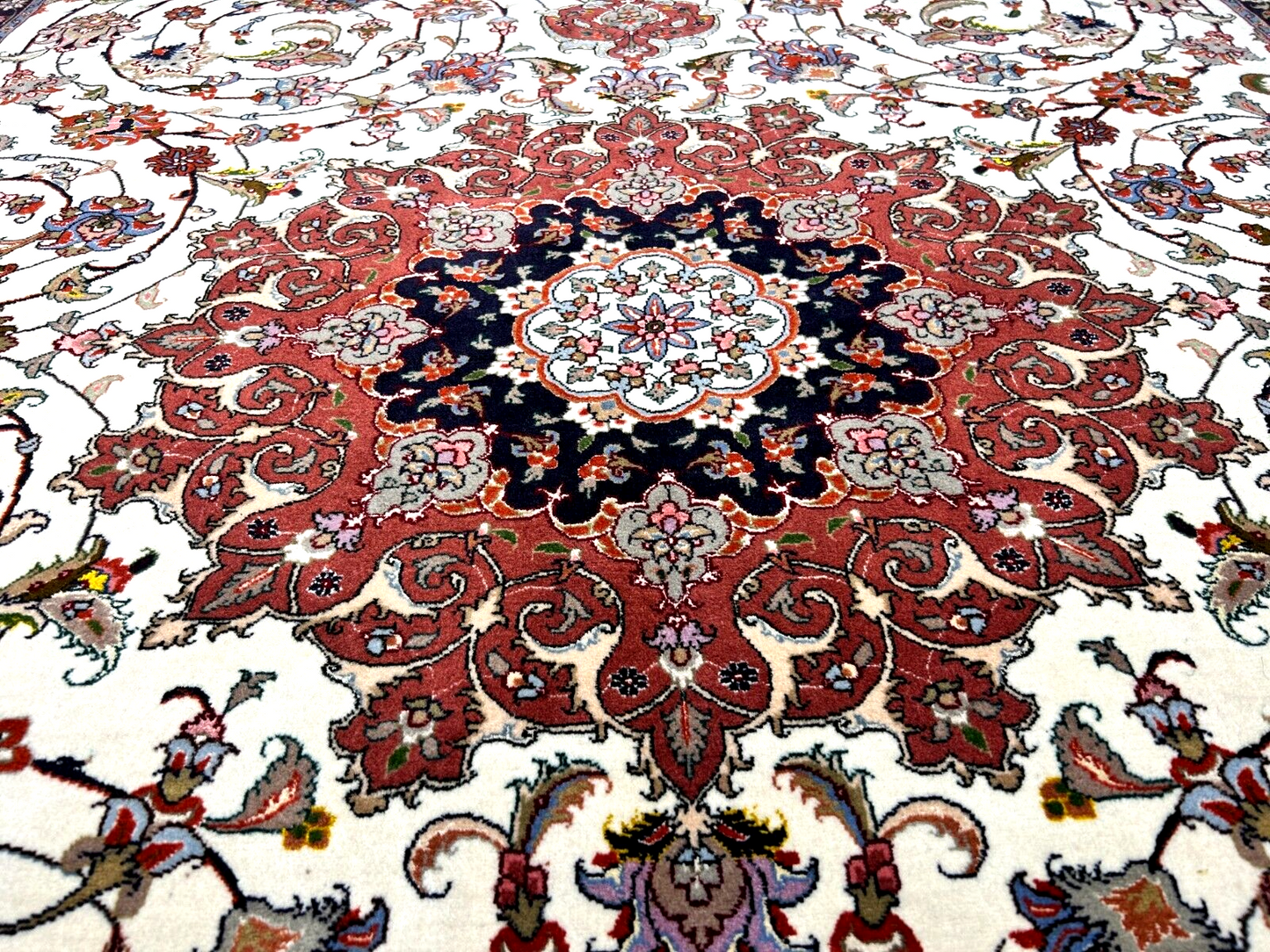 6'2"x9'3" Fine Hand-Knotted Wool & Silk Blend Tabrize Carpet - Area Rug