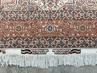 6'7"x9'10" Fine Hand-Knotted Wool & Silk Blend Tabrize Herize Carpet - Area Rug