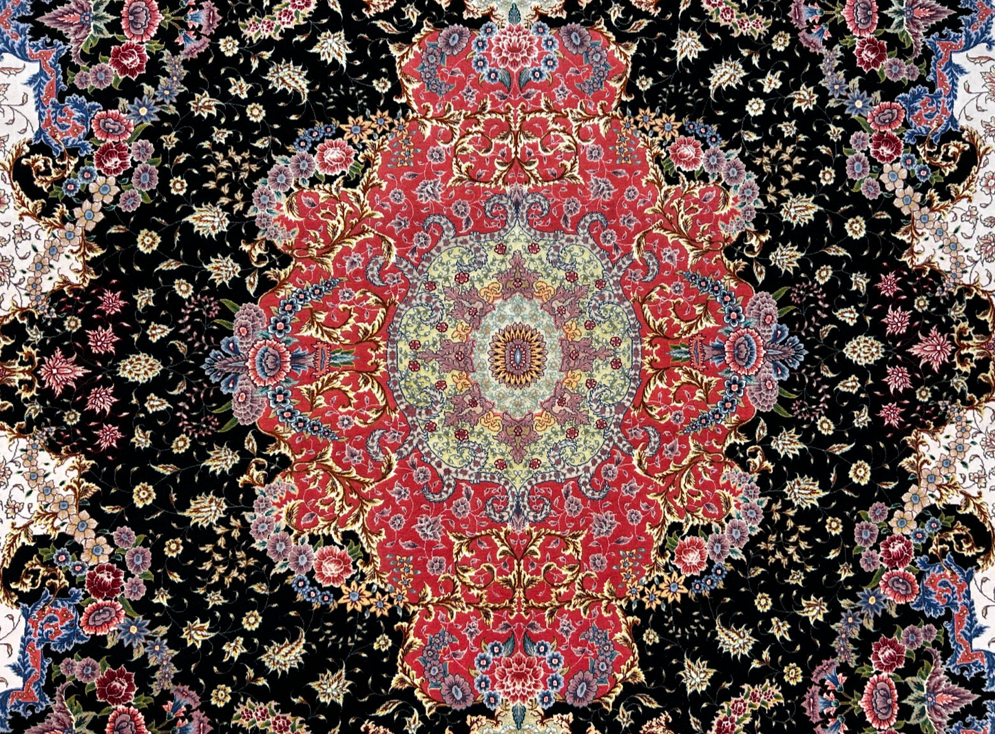 8'2"x11'7'' Hand-Knotted Very Fine Silk & Wool Pile Tabrize Benam Area Rug