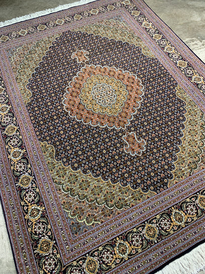 5'x6'5" Fine Hand-Knotted Wool & Silk Blend Tabrize Mahi Carpet - Area Rug