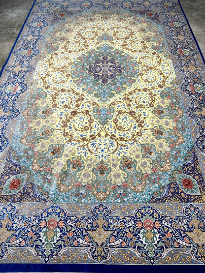 6'5"x10'4" Exquisite Extra-Fine Hand-Knotted 100% Silk Qume Carpet - Area Rug
