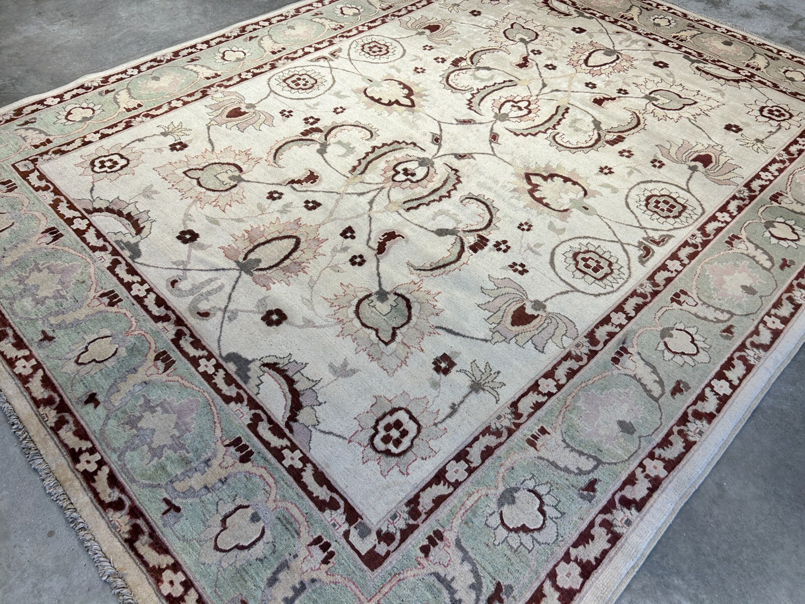 7'1"x9'1" Hand-Knotted 100% Wool Pile Indian Arut Carpet - Area Rug