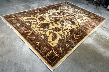 6'6"x9'6'' Hand-Knotted Indian Wool Pile Handmade Area Rug - Carpet