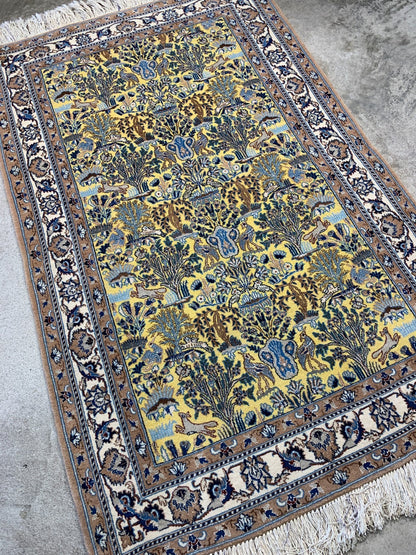 3'7"x5'6'' Very Fine Hand-Knotted Silk & Wool Tree of Life Naine Area Rug - Carp