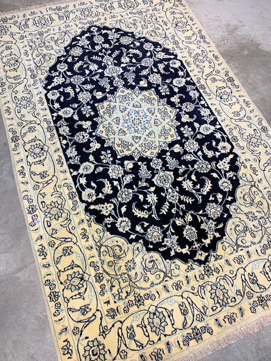 4'2" x 6'8'' Very-Fine Naine Hand-Knotted Wool / Silk Naine Area Rug
