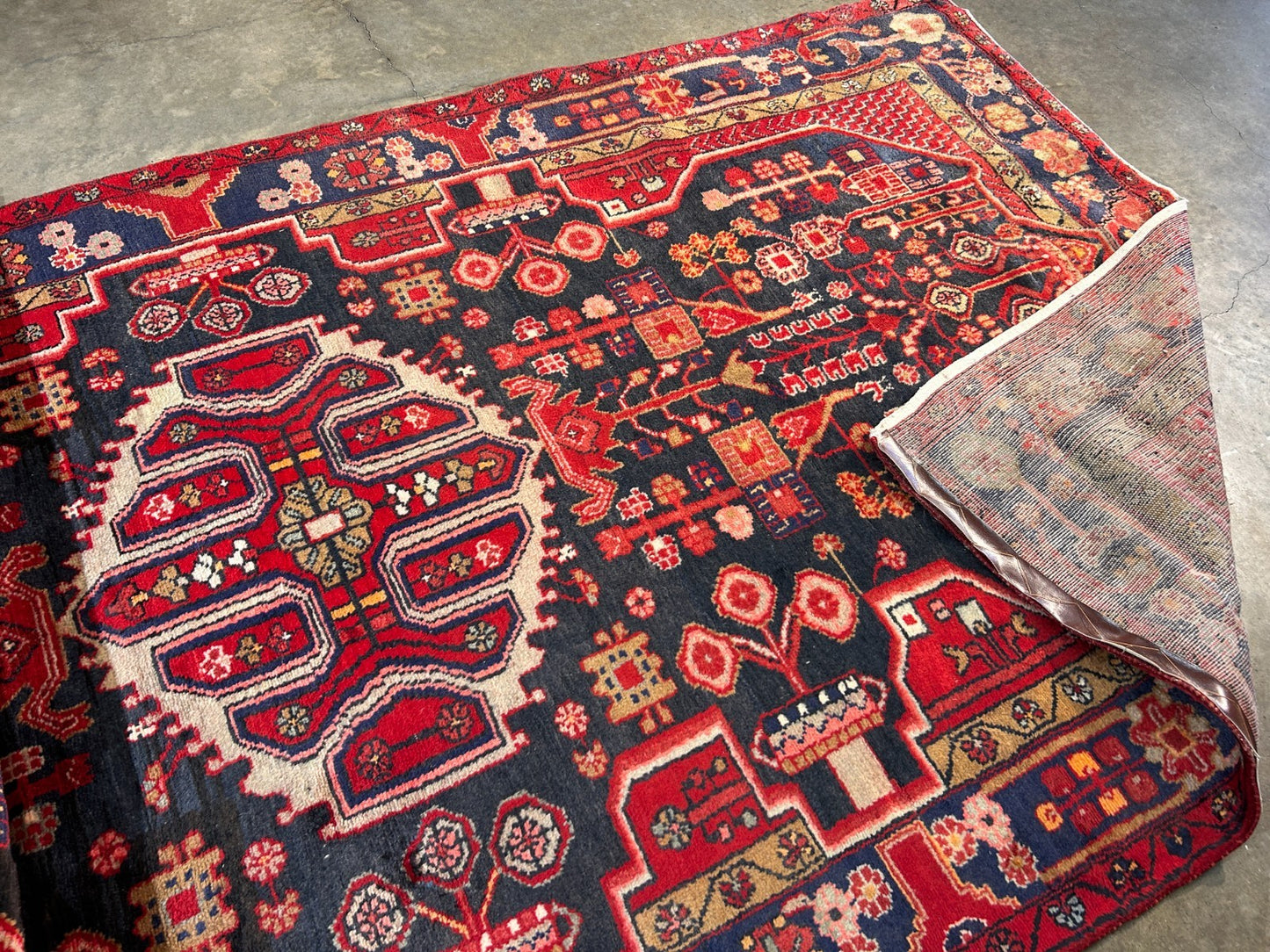 5'0" x 9'5" Hand-Knotted 100% Lamb Wool Pile Hamadane Area Rug- Carpet