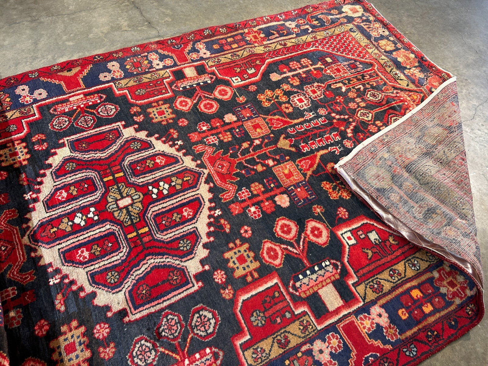 5'0" x 9'5" Hand-Knotted 100% Lamb Wool Pile Hamadane Area Rug- Carpet