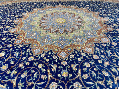 10'1"x13'1" Exquisite Signed Hand-Knotted 100% Silk Qume Rug