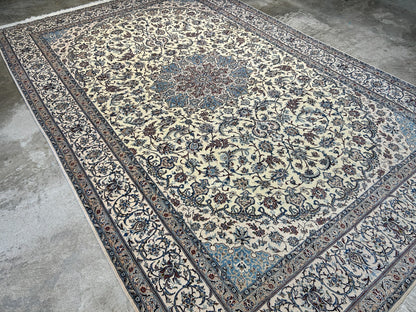 6'9"x10'7" Extremely Fine Hand-Knotted Wool & Silk Blend Naine Carpet - Area Rug