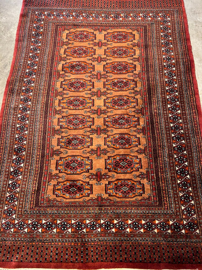 4'2"x6' Hand-Knotted 100% Wool Bokhara Area Rug - Carpet