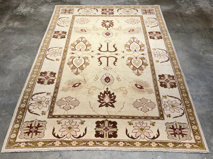 7'0"x9'3" Hand-Knotted 100% Wool Pile Indian Arut Carpet - Area Rug