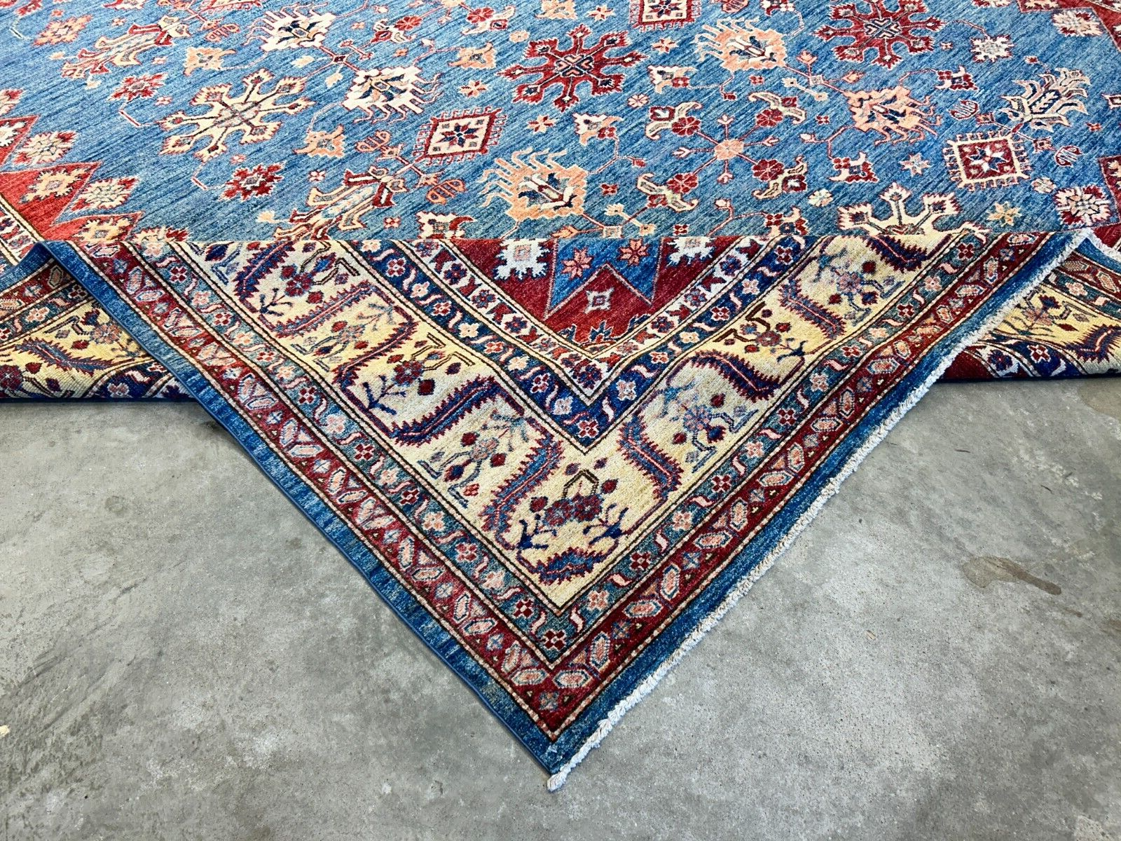 9'6"x11'7" Hand-Knotted 100% Wool Pile Kazak Design Carpet - Area Rug