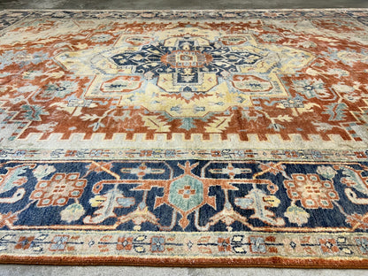 9'x12' Hand-Knotted 100% Lamb Wool Serapie Design Carpet - Area Rug