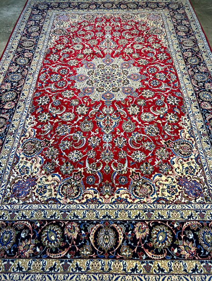 6'9"x10'3" Extra-Fine Hand-Knotted Wool & Silk Blend Isfahane Carpet - Area Rug