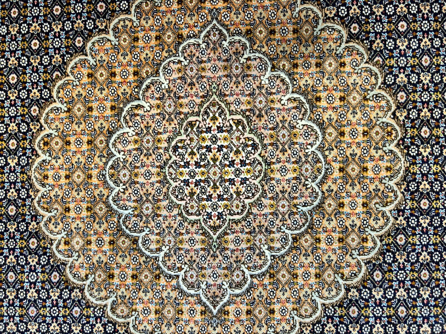 6'6"x9'9" Fine Hand-Knotted Wool & Silk Blend Tabrize Mahi Carpet - Area Rug