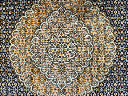 6'6"x9'9" Fine Hand-Knotted Wool & Silk Blend Tabrize Mahi Carpet - Area Rug