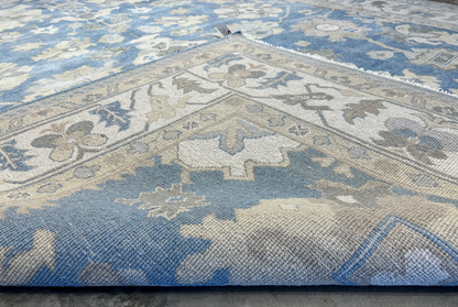 9'1"x12'2" Hand-Knotted 100% Wool Pile Oushak Rug
