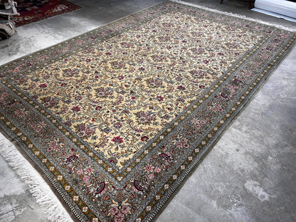 7'x11'6" Very Fine Hand-Knotted Wool & Silk Qume Rug