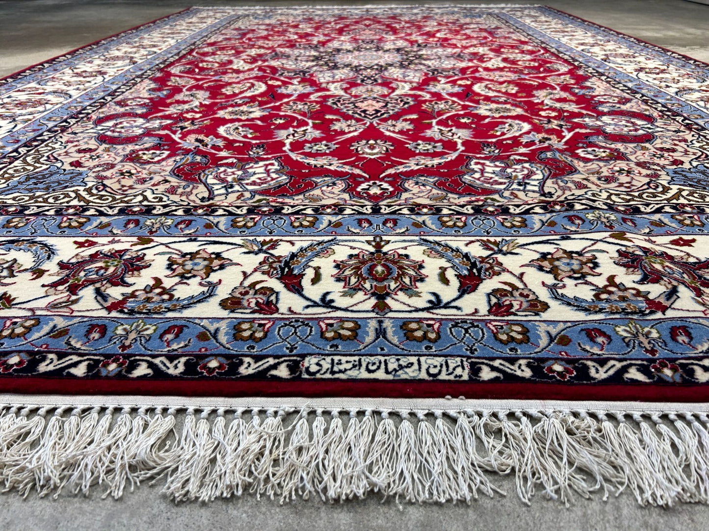 6'7"x9'10" Fine Hand-Knotted Wool & Silk Blend Isfahane Area Rug - Signed